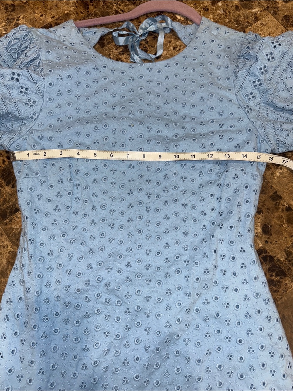 Free People Light Blue Eyelet Mini Dress with Puff Sleeves Size Small - Picture 8 of 13
